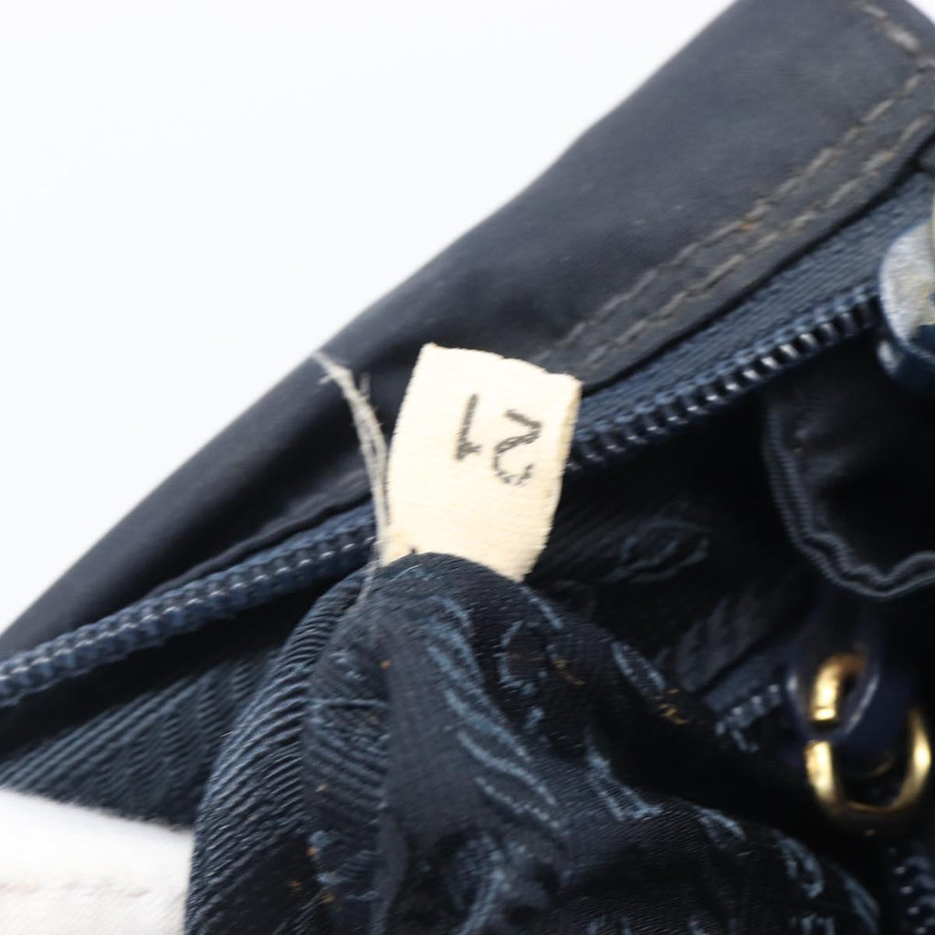 PRADA Metal Handle Hand Bag Nylon Navy Gold Auth 207805A