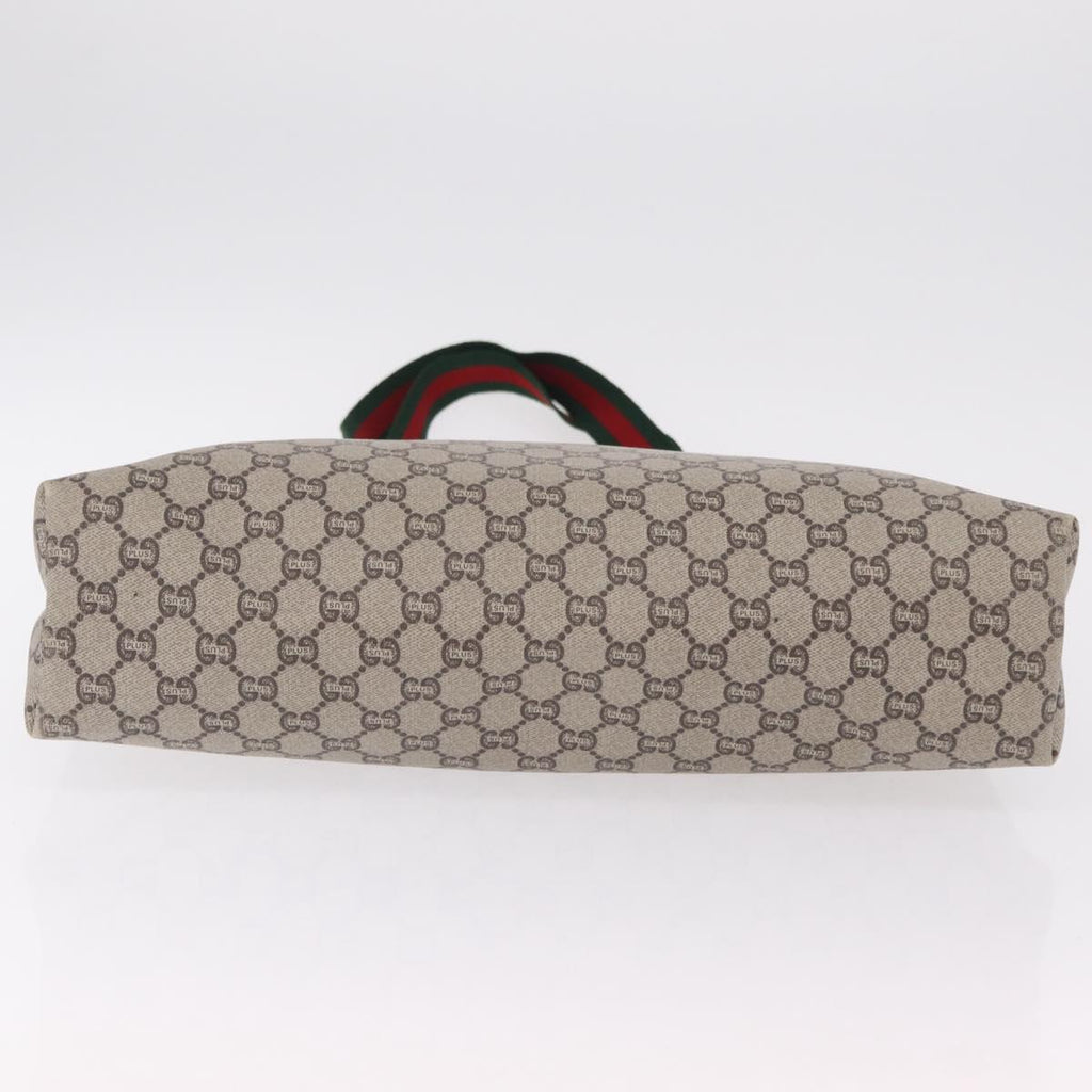 GUCCI GG Plus Supreme Web Sherry Line Tote Bag PVC Beige Gold Auth 207895