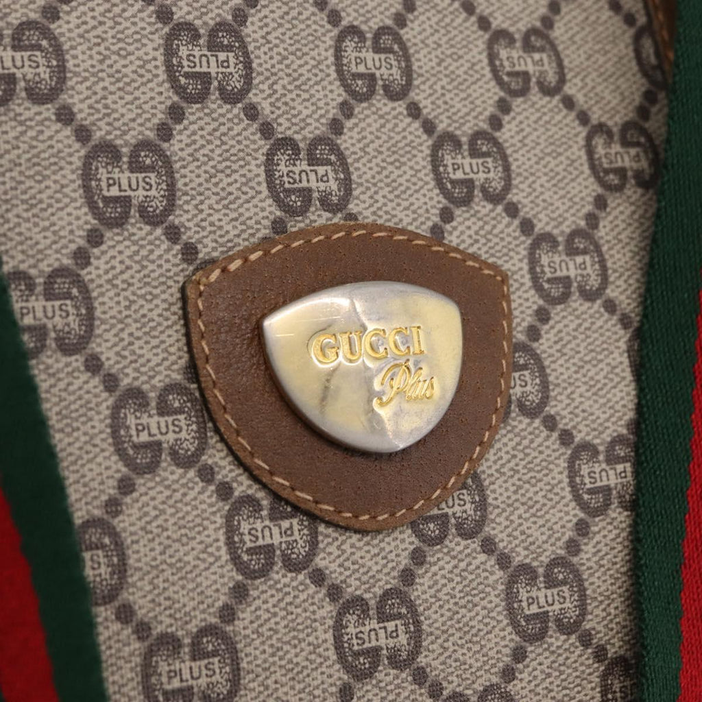 GUCCI GG Plus Supreme Web Sherry Line Tote Bag PVC Beige Gold Auth 207895