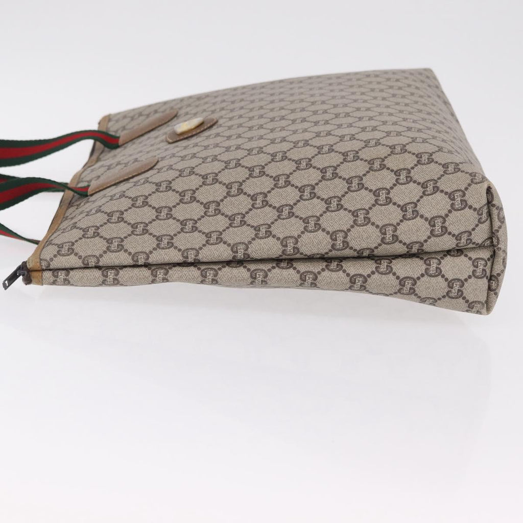 GUCCI GG Plus Supreme Web Sherry Line Tote Bag PVC Beige Gold Auth 207895