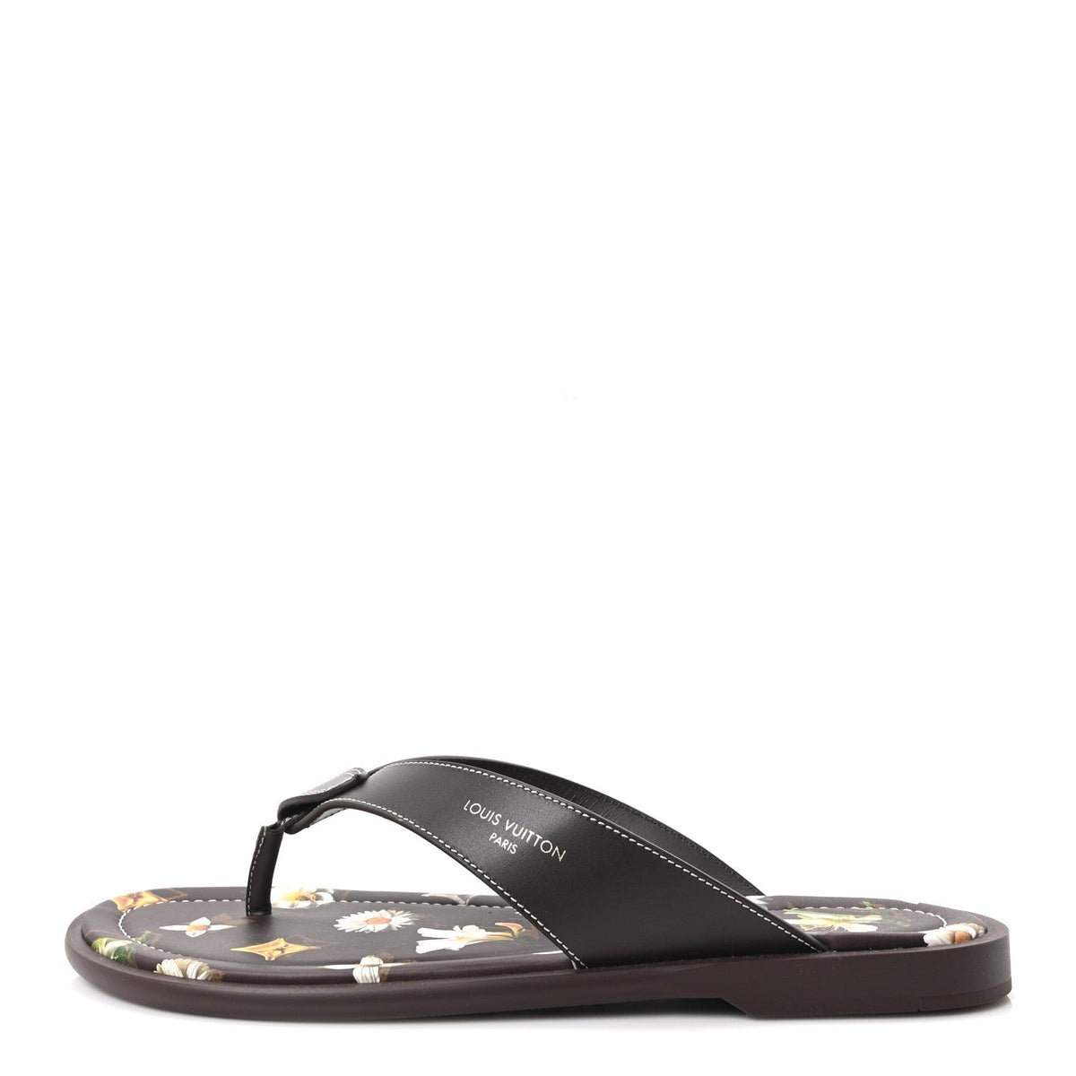 Supple Calfskin Blooming Monogram Mens LV Sunset Thong Sandals 8 Marron