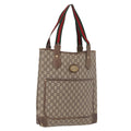 GUCCI PLUS Web Sherry Line Tote Bag PVC Beige Gold Tone Auth 208066