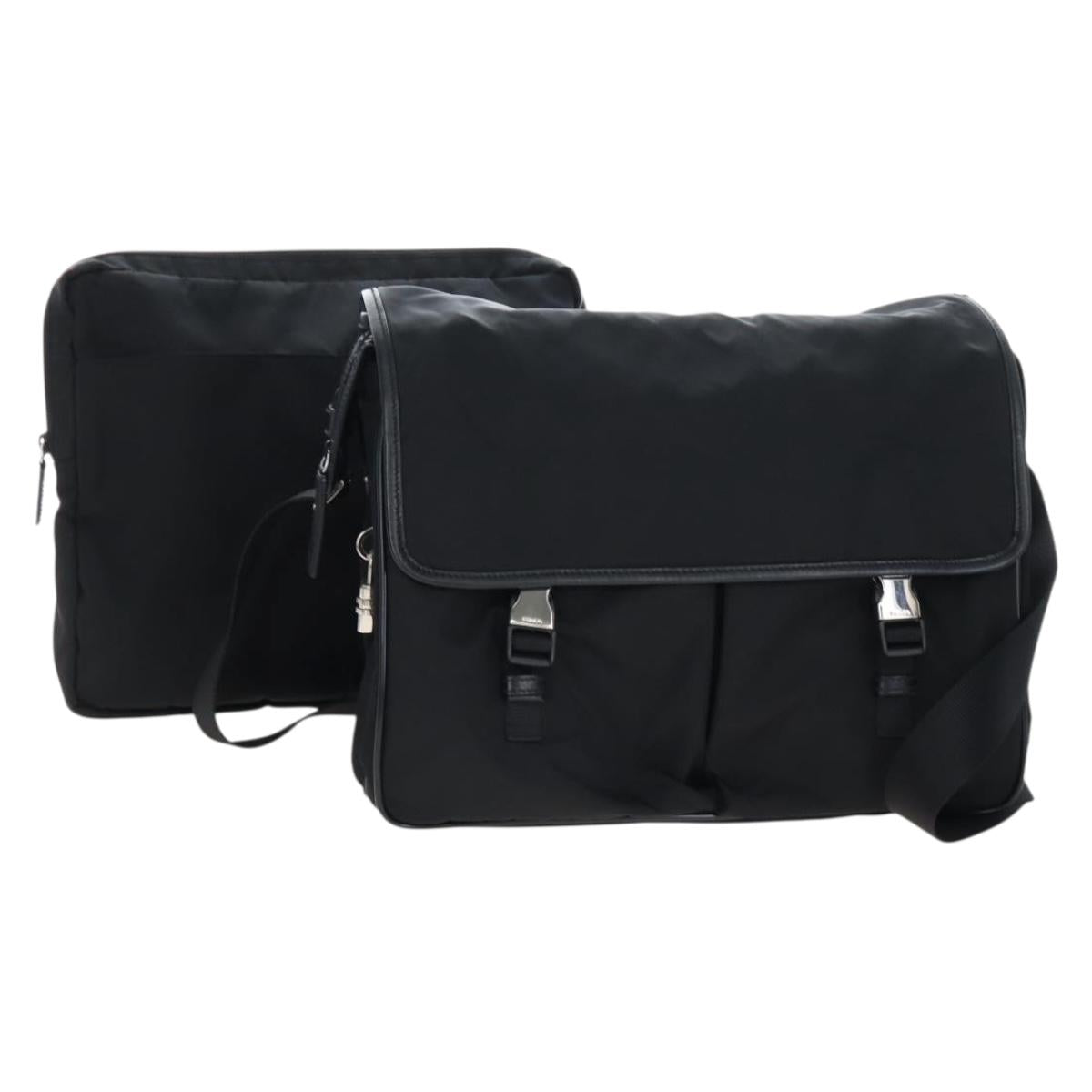 PRADA Shoulder Bag Nylon Black Silver Auth 208092V