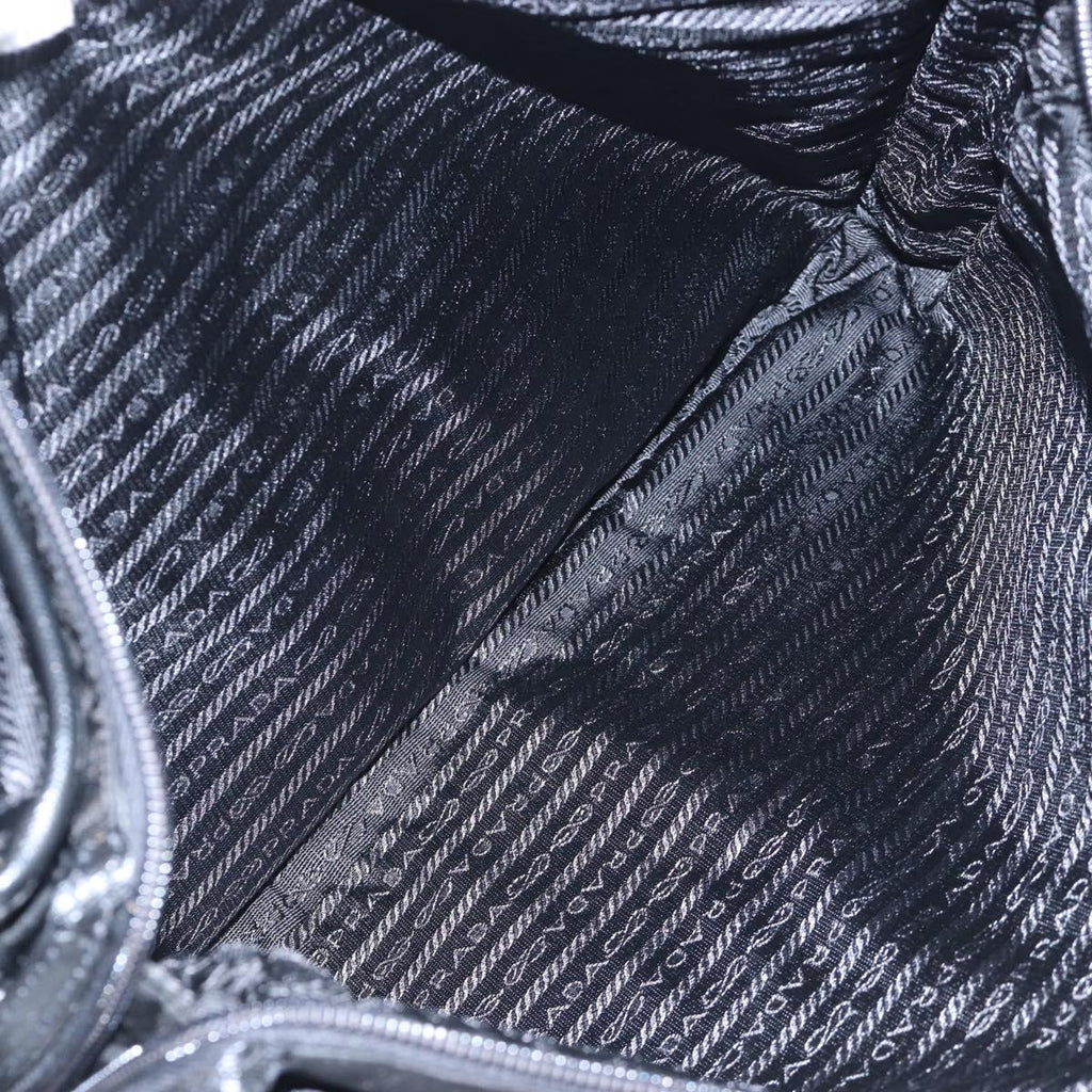 PRADA Shoulder Bag Nylon Black Silver Auth 208092V