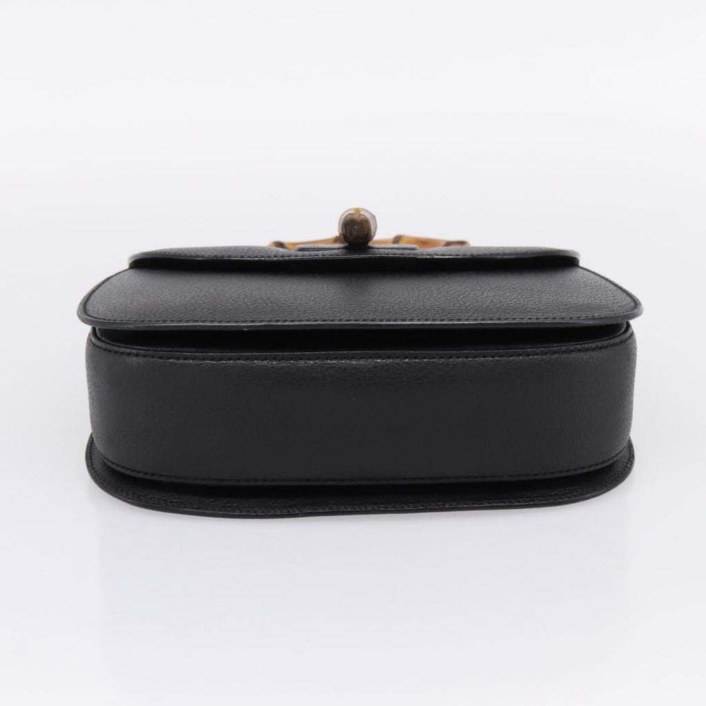 GUCCI Bamboo Hand Bag Leather Black Gold 000 2113 0633 Auth 208629V