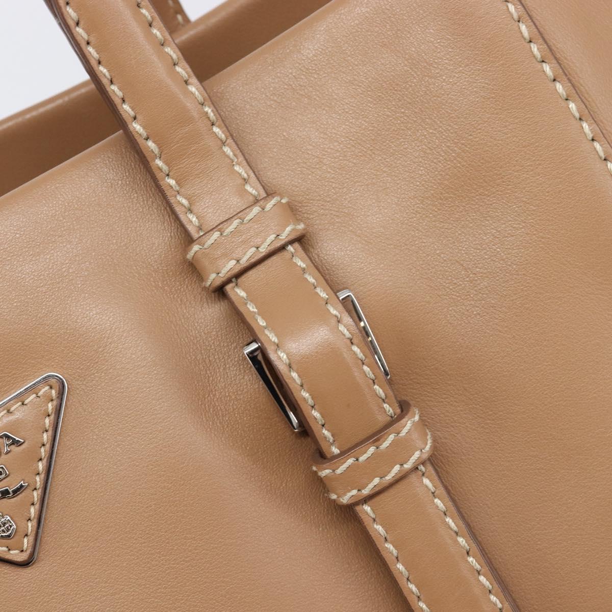 PRADA Tote Bag Leather Beige Silver Auth 208753V