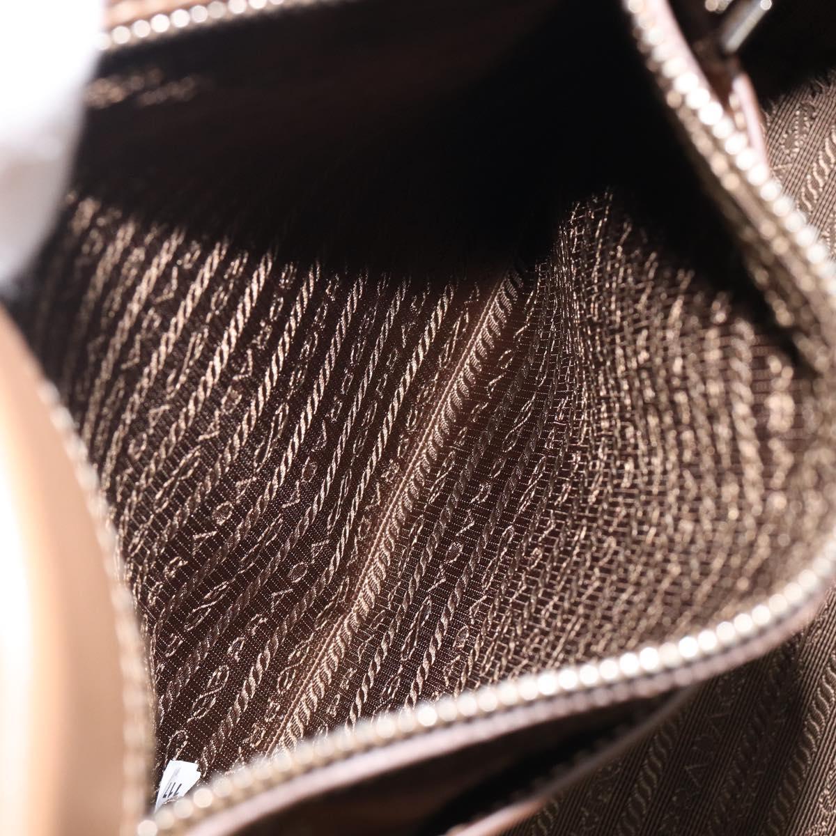 PRADA Tote Bag Leather Beige Silver Auth 208753V