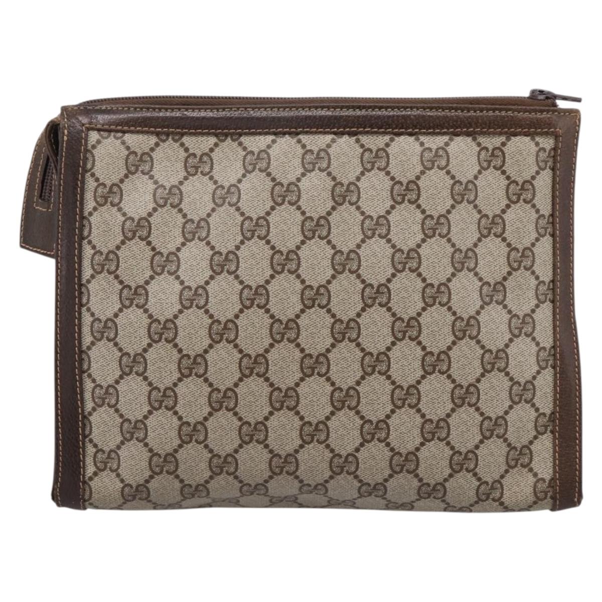 GUCCI GG Supreme Clutch Bag PVC Beige Auth 208779A