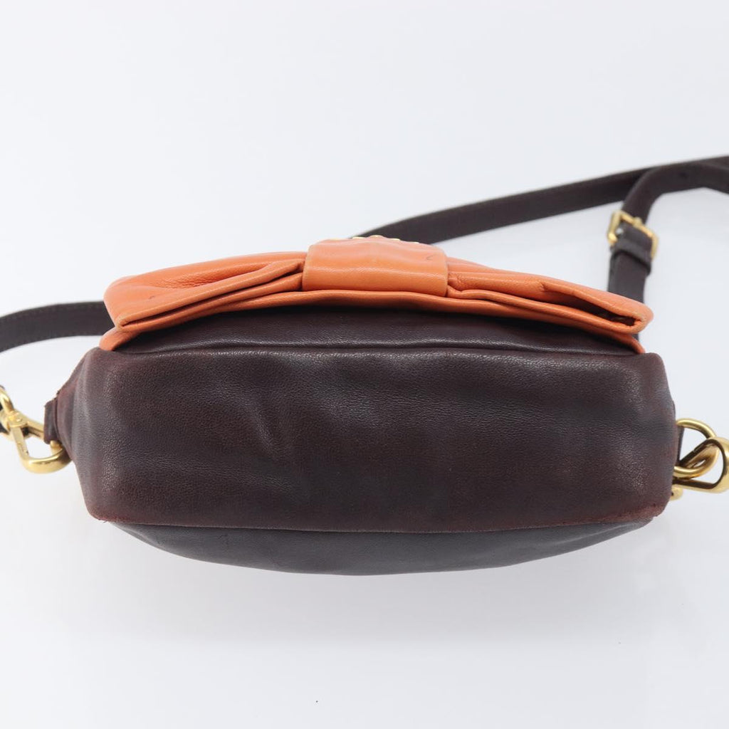 PRADA Shoulder Bag Leather Brown Gold Auth 208810