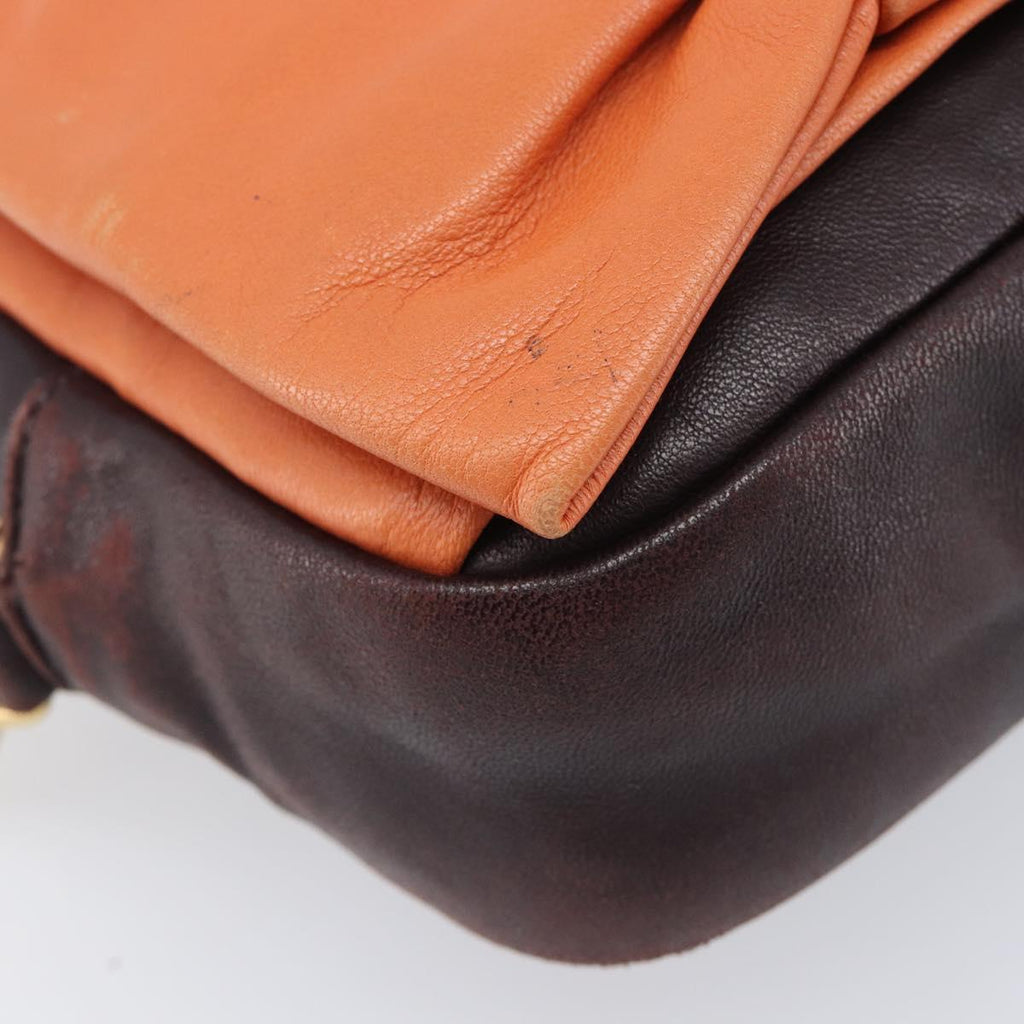 PRADA Shoulder Bag Leather Brown Gold Auth 208810