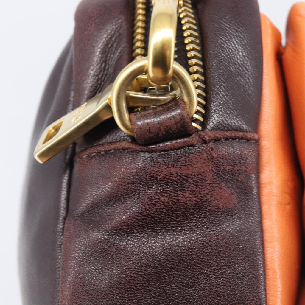 PRADA Shoulder Bag Leather Brown Gold Auth 208810