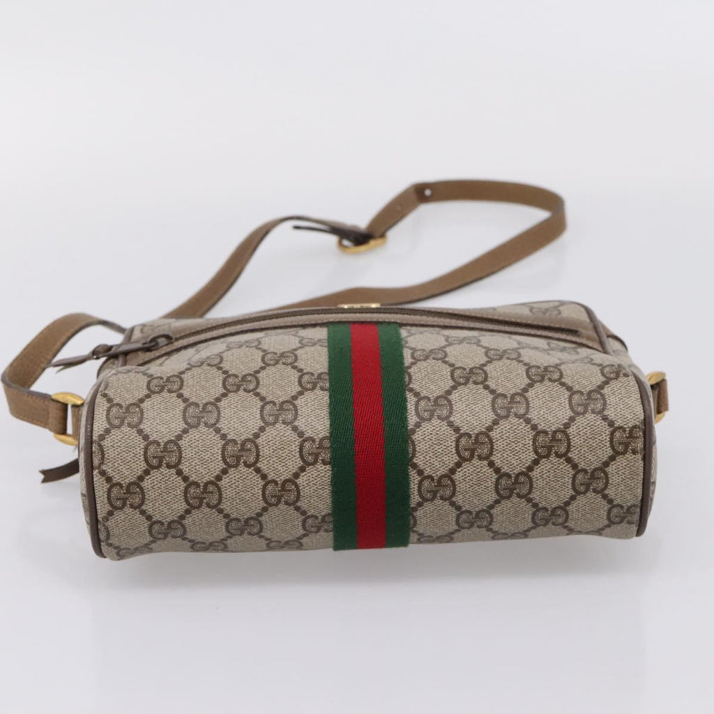 GUCCI GG Supreme Web Sherry Line Shoulder Bag PVC Beige 111 02 004 Auth 208869