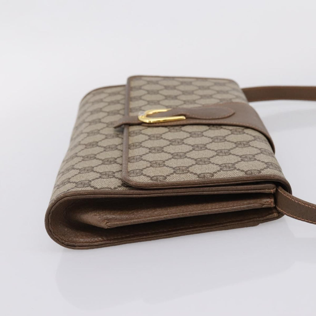 GUCCI GG Supreme Shoulder Bag PVC Beige Gold Tone Auth 208875