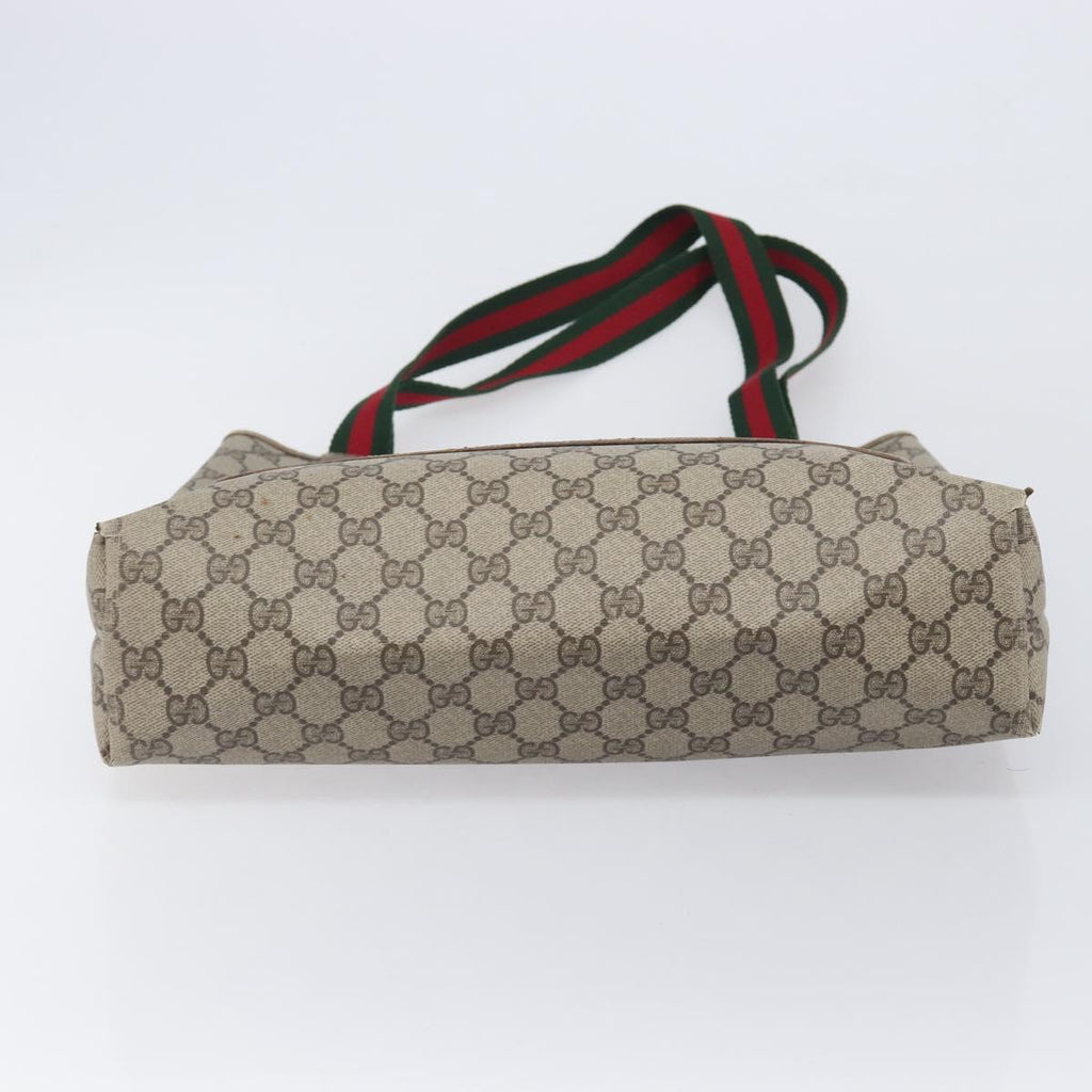 GUCCI GG Supreme Web Sherry Line Tote Bag PVC Beige Gold 378 02 003 Auth 209310