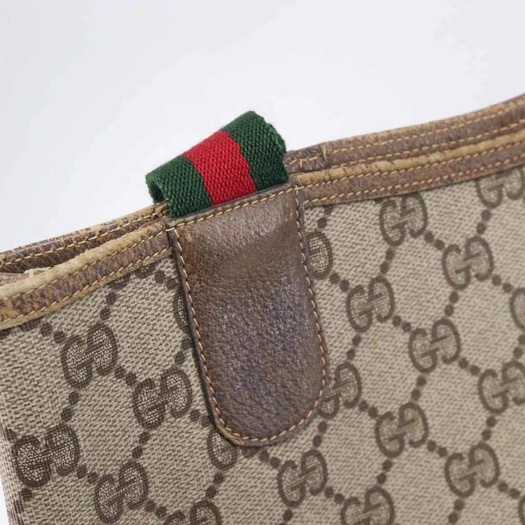 GUCCI GG Supreme Web Sherry Line Tote Bag PVC Beige Gold 378 02 003 Auth 209310