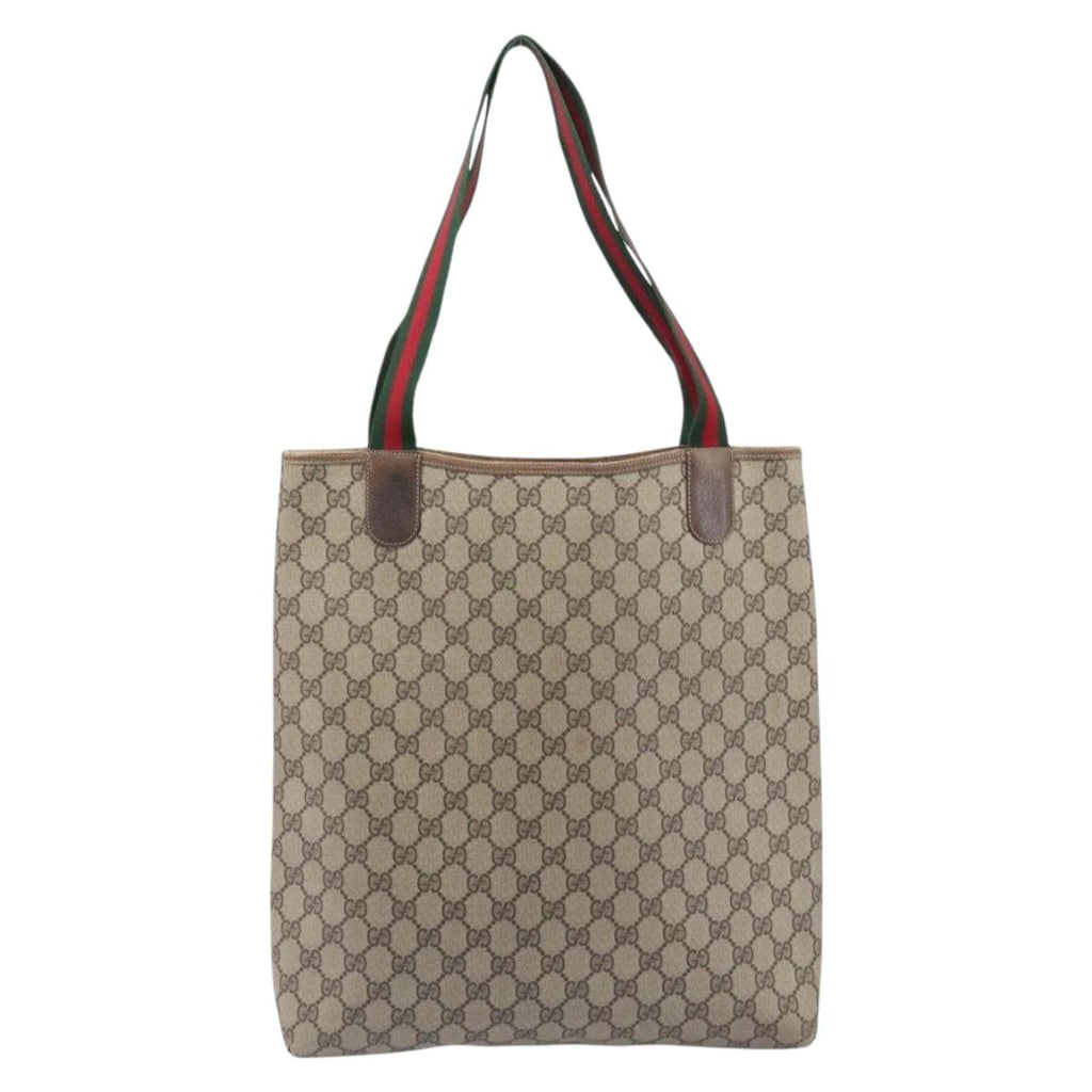 GUCCI GG Supreme Web Sherry Line Tote Bag PVC Beige Gold 378 02 003 Auth 209310