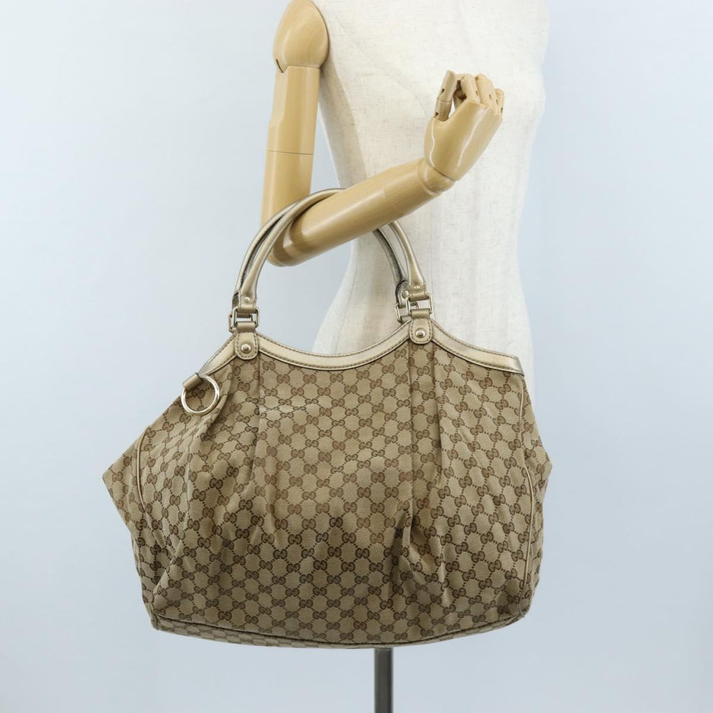 GUCCI GG Canvas Hand Bag Beige Gold 211943 Auth 209529V
