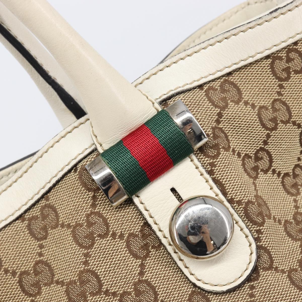 GUCCI GG Canvas Web Sherry Line Tote Bag Beige Silver 232970 Auth 209693