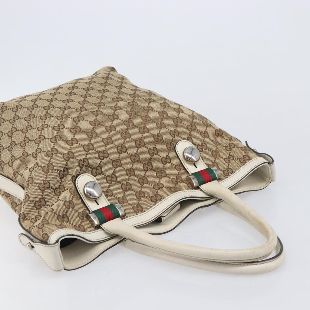 GUCCI GG Canvas Web Sherry Line Tote Bag Beige Silver 232970 Auth 209693