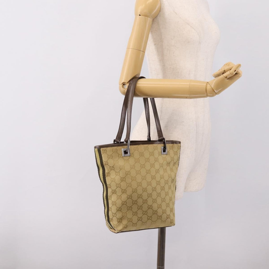GUCCI GG Canvas Sherry Line Tote Bag Beige Silver 31244 Auth 209841A
