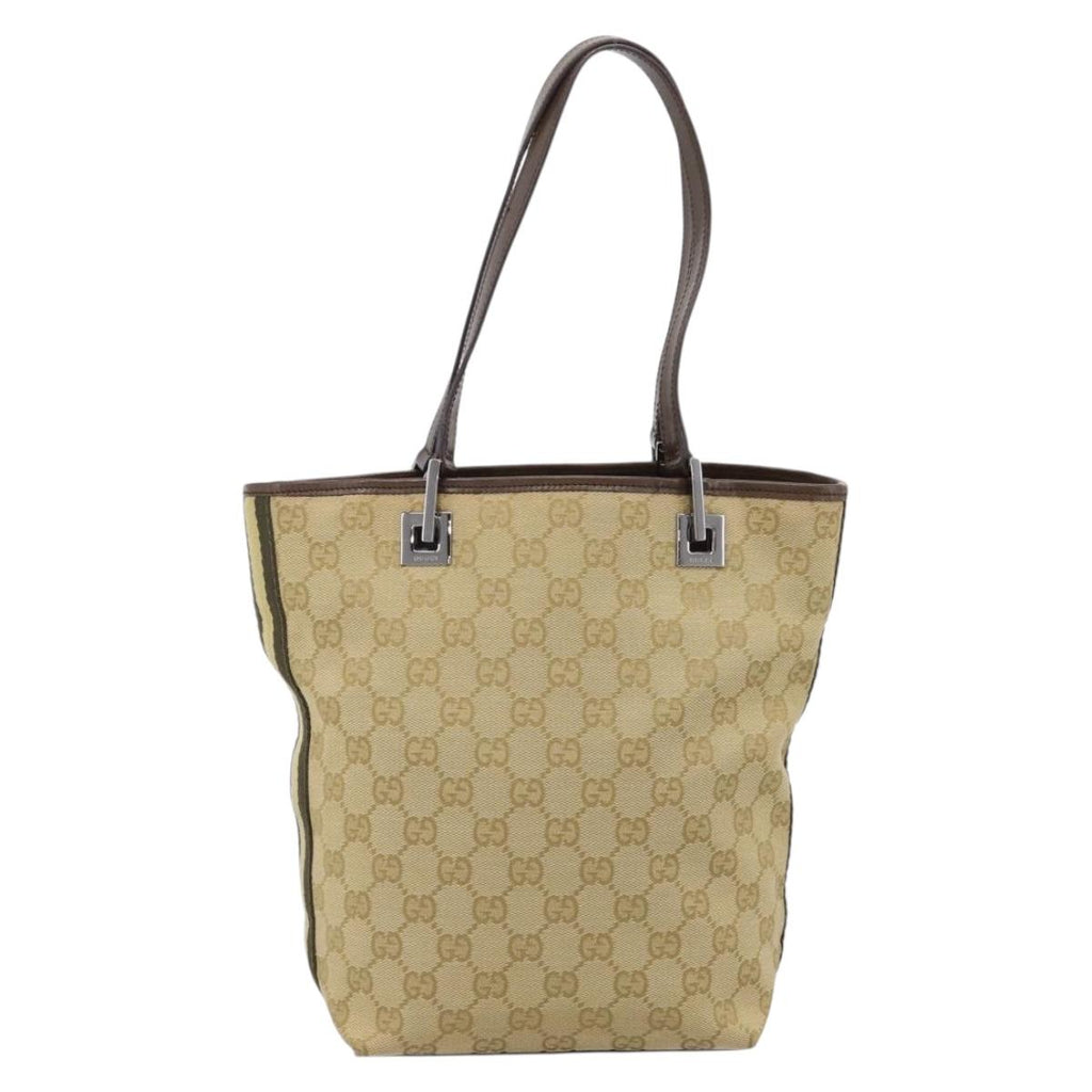 GUCCI GG Canvas Sherry Line Tote Bag Beige Silver 31244 Auth 209841A