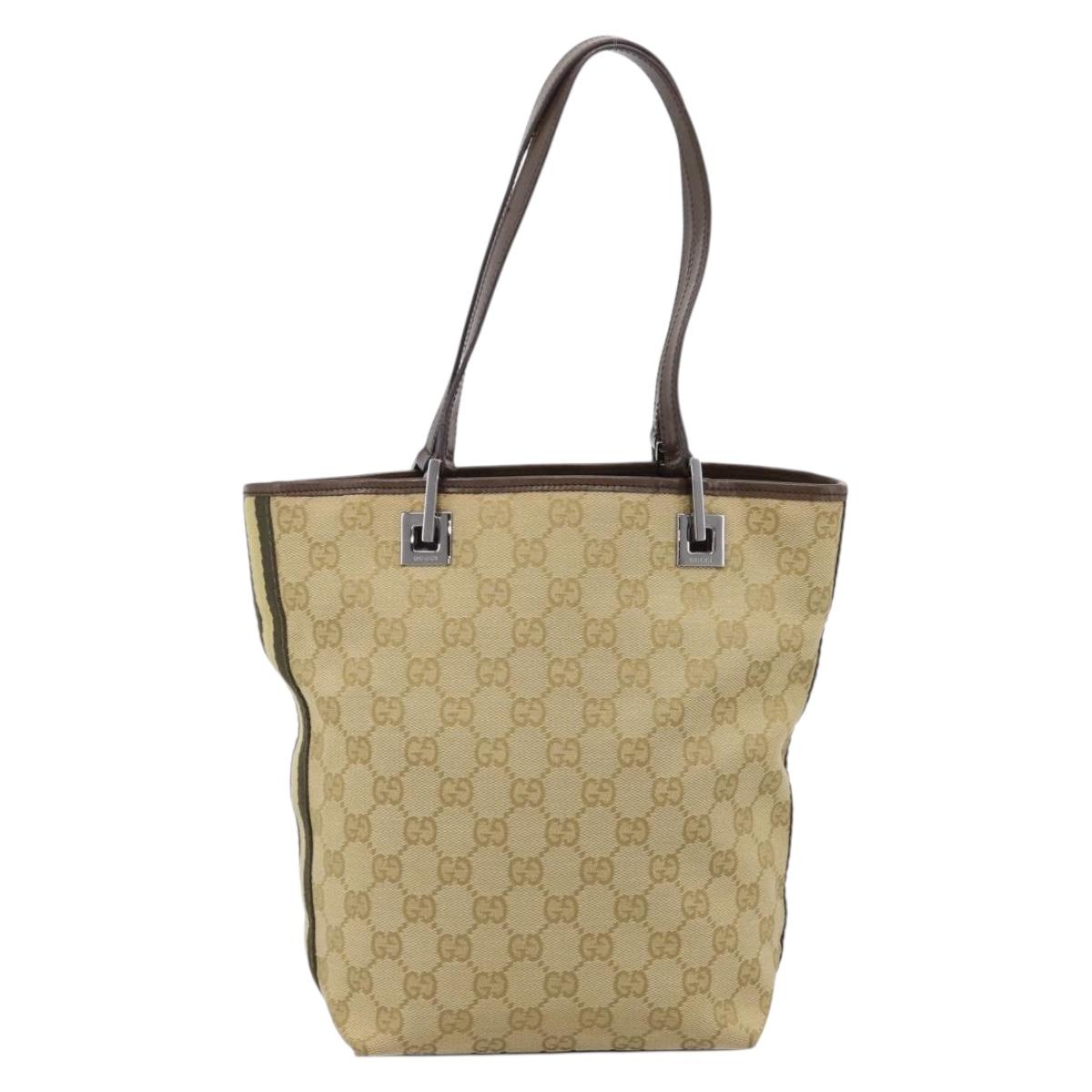 GUCCI GG Canvas Sherry Line Tote Bag Beige Silver 31244 Auth 209841A