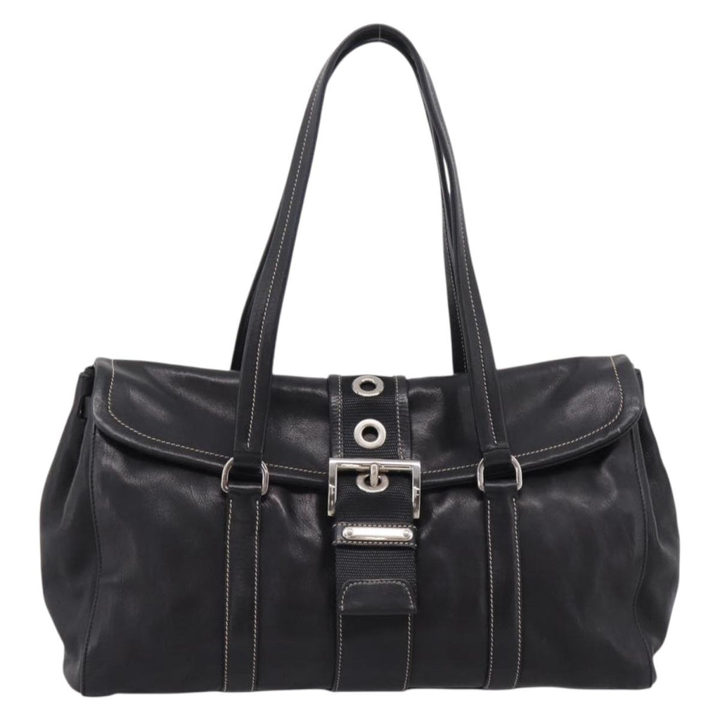 PRADA Shoulder Bag Leather Black Silver Auth 209900V