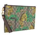 GUCCI GG Supreme Tiger Clutch Bag PVC Leather Beige Gold 451473 Auth 210006V