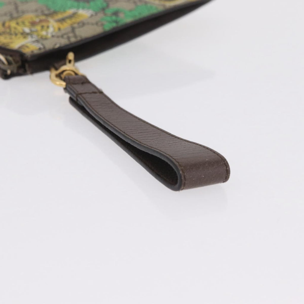 GUCCI GG Supreme Tiger Clutch Bag PVC Leather Beige Gold 451473 Auth 210006V