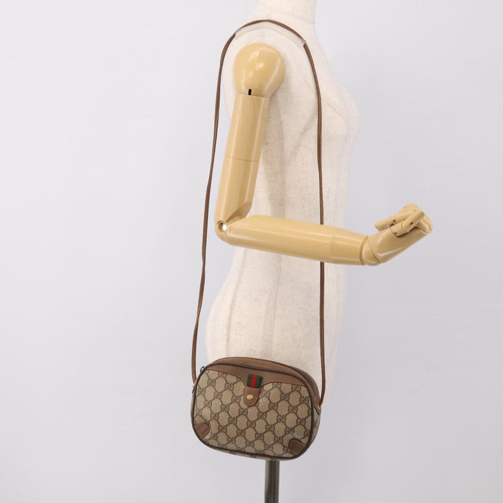 GUCCI GG Supreme Web Sherry Line Bag PVC Beige Gold 89 02 066 Auth 210037