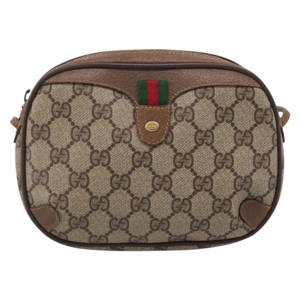 GUCCI GG Supreme Web Sherry Line Bag PVC Beige Gold 89 02 066 Auth 210037