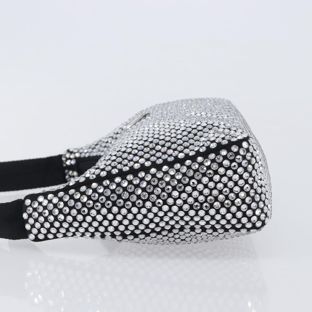 PRADA Hand Pouch Satin Black Silver Auth 210197SAM