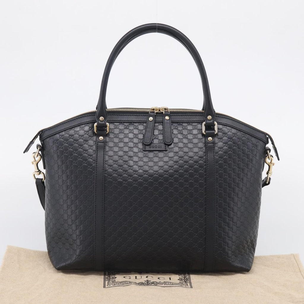 GUCCI Micro GG Canvas Guccissima Bag Leather 2way Black Gold 449657 Auth 210602V