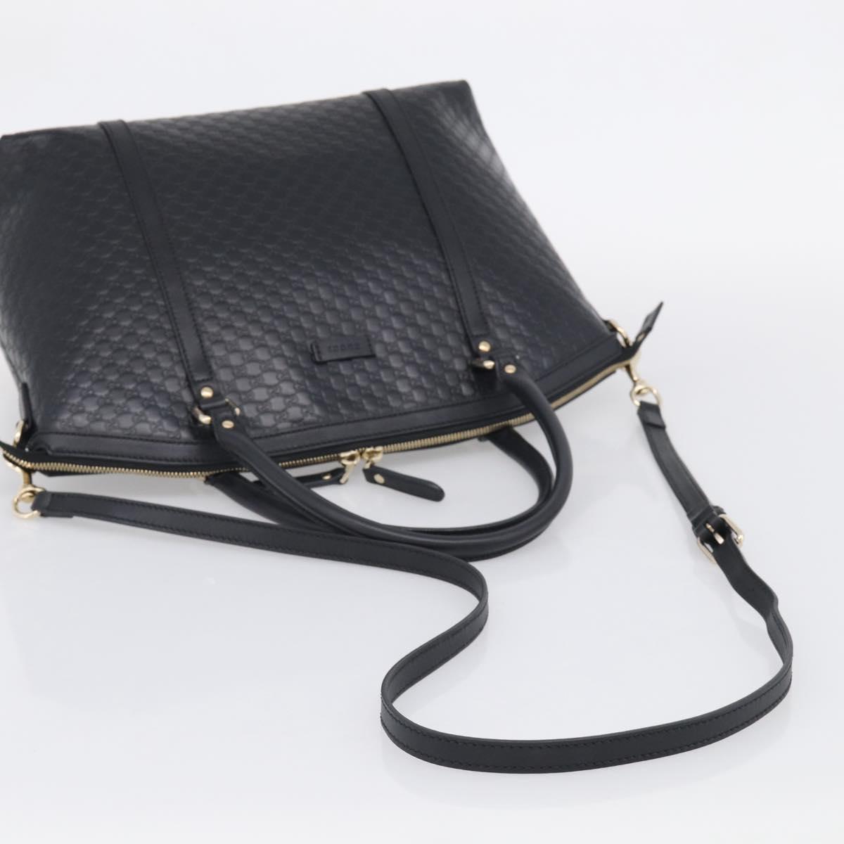 GUCCI Micro GG Canvas Guccissima Bag Leather 2way Black Gold 449657 Auth 210602V
