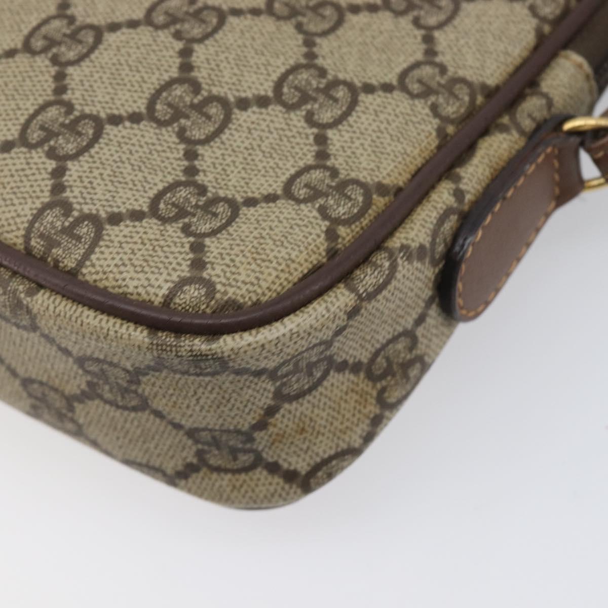 GUCCI GG Supreme Shoulder Bag PVC Beige Gold Auth 211882