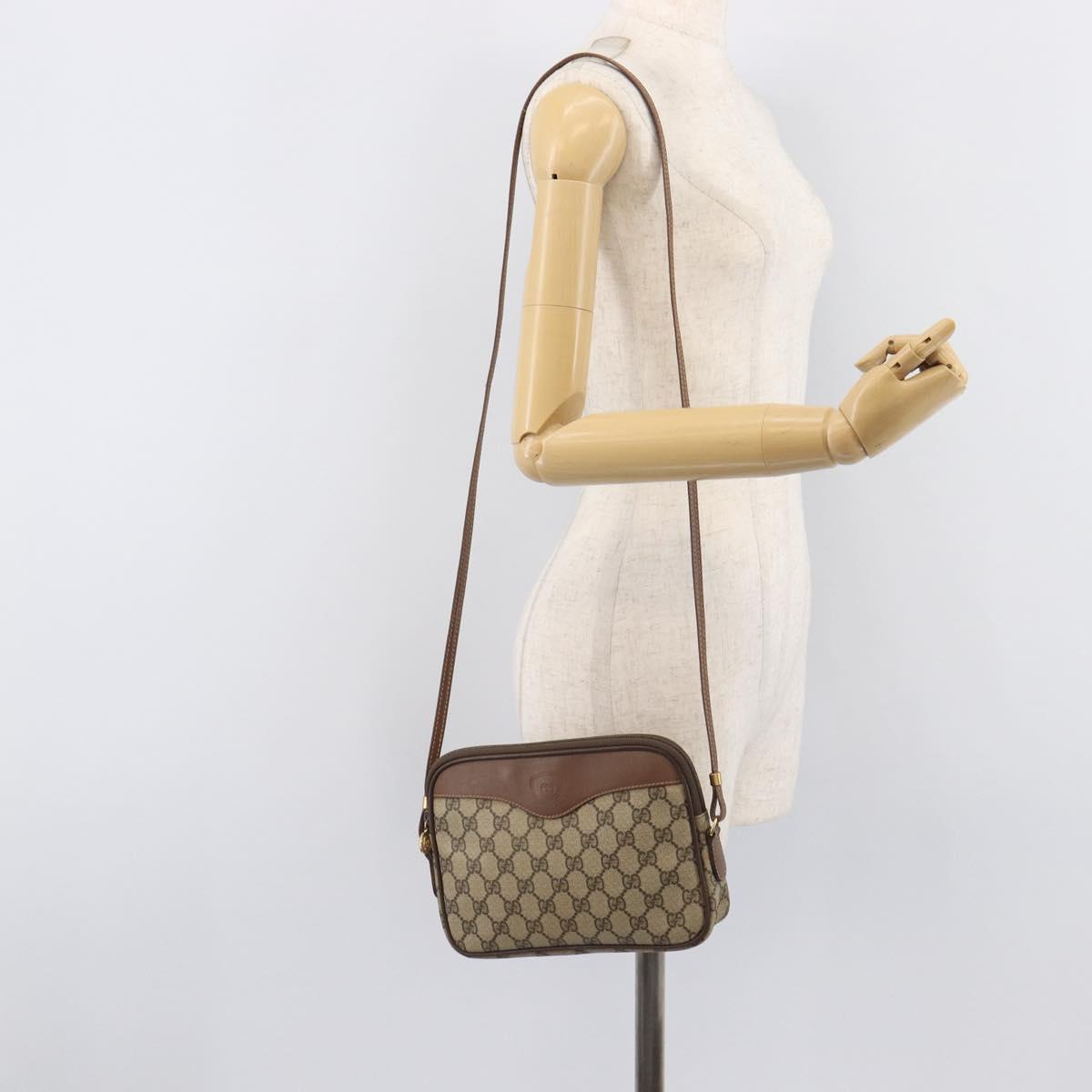 GUCCI GG Supreme Shoulder Bag PVC Beige Gold Auth 211882