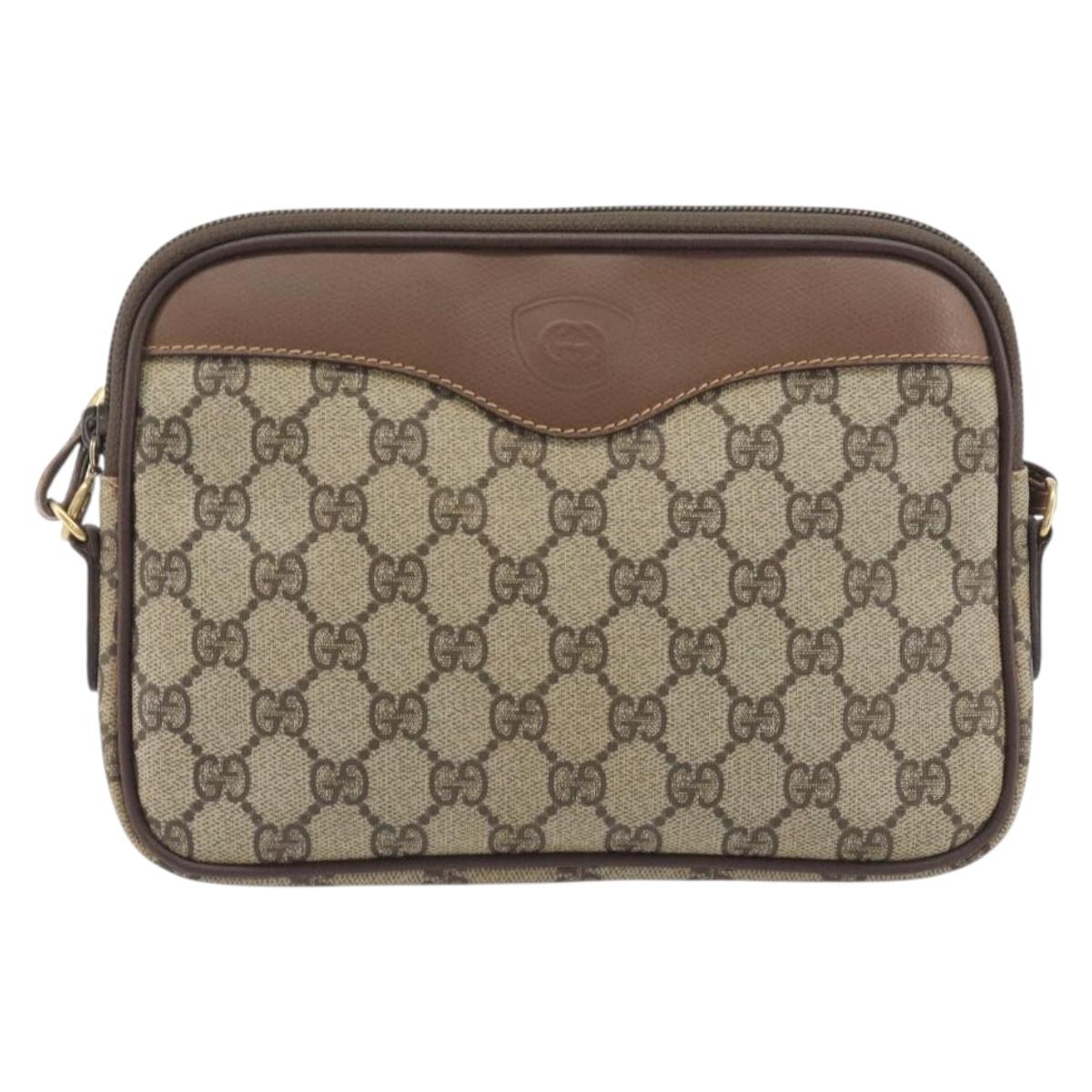 GUCCI GG Supreme Shoulder Bag PVC Beige Gold Auth 211882
