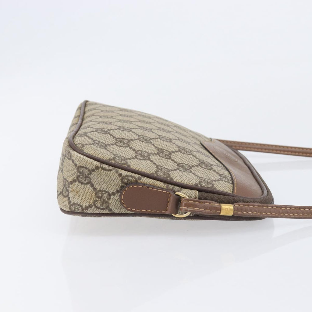 GUCCI GG Supreme Shoulder Bag PVC Beige Gold Auth 211882