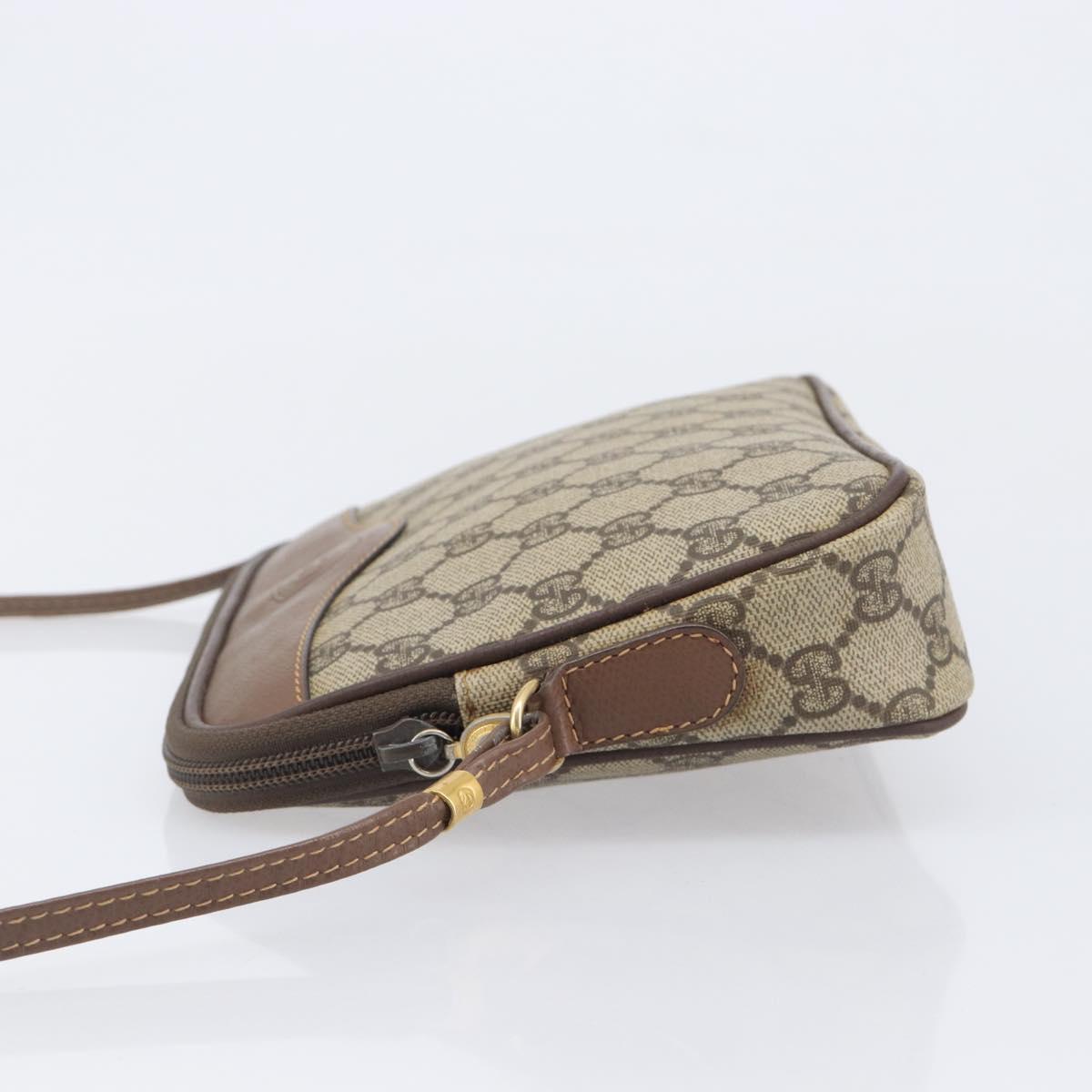 GUCCI GG Supreme Shoulder Bag PVC Beige Gold Auth 211882