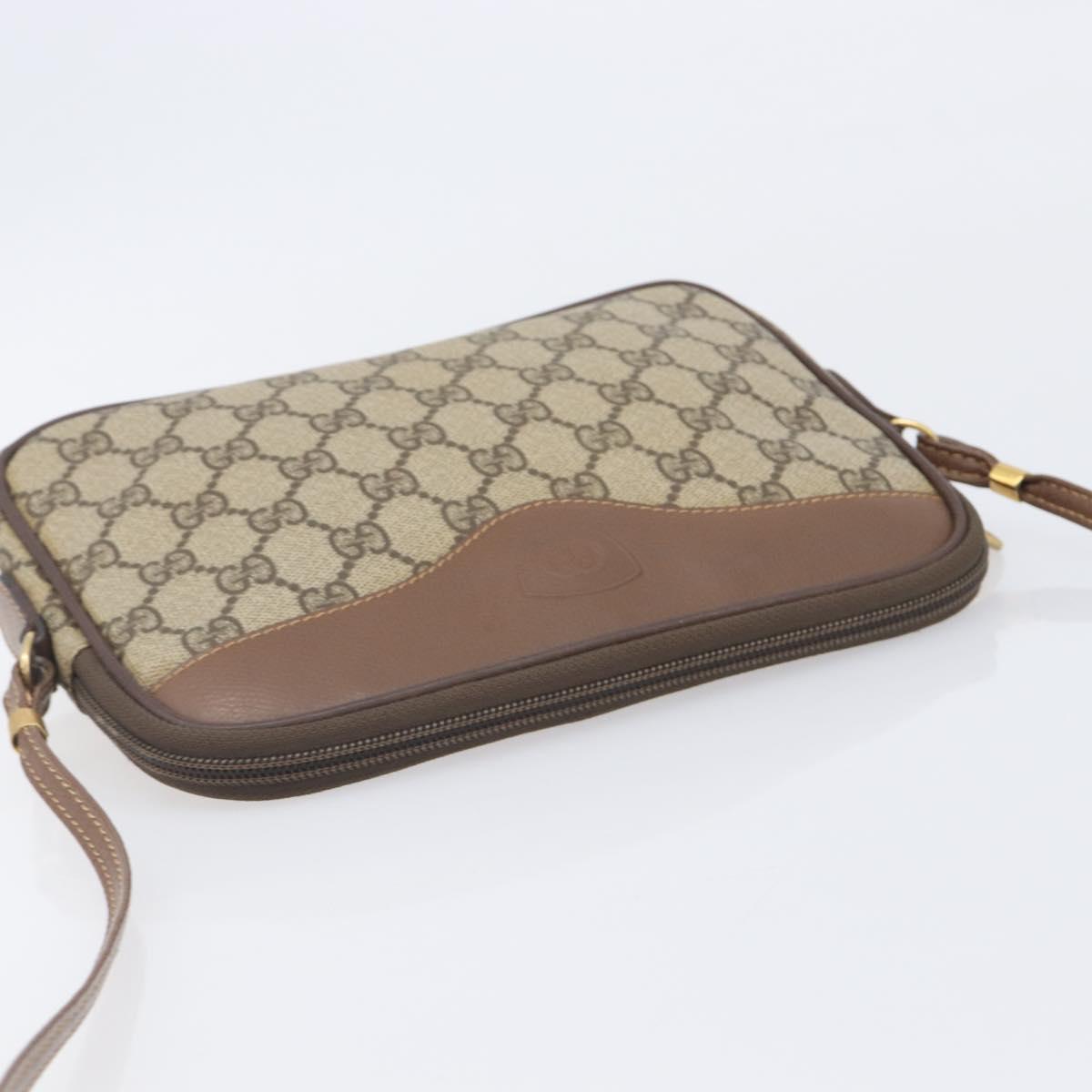 GUCCI GG Supreme Shoulder Bag PVC Beige Gold Auth 211882