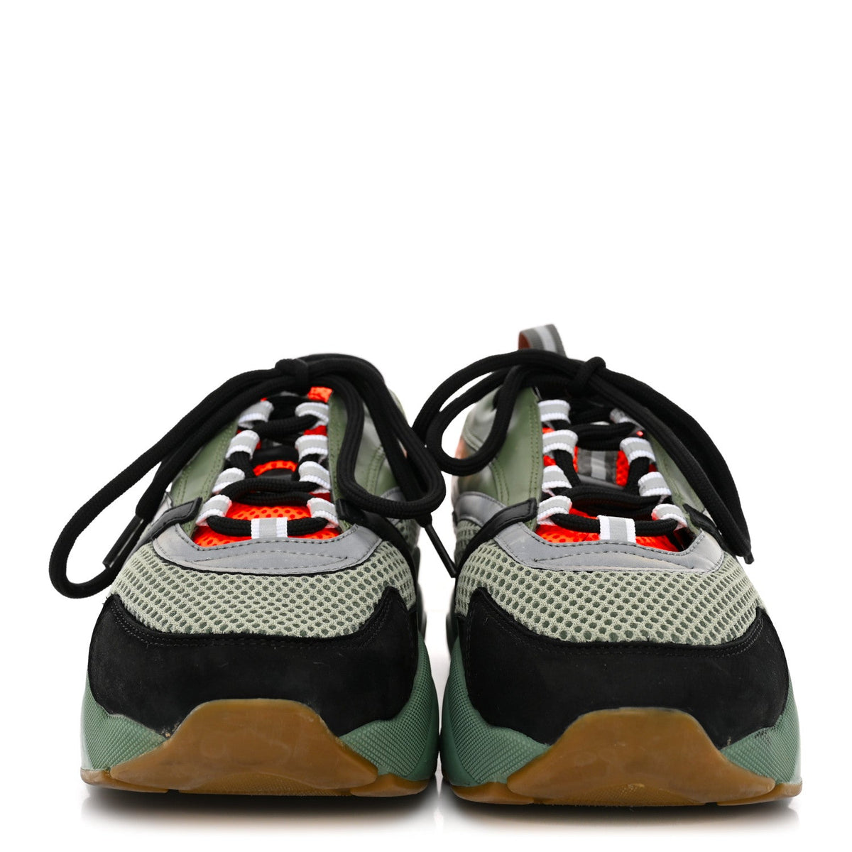 Technical Mesh Calfskin Mens B22 Sneakers 42 Olive Green Orange Black