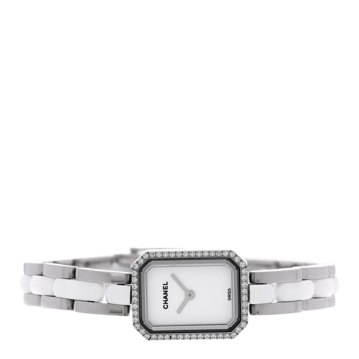 Stainless Steel Ceramic Diamond Bezel 15mm Chain Premiere Quartz Watch White
