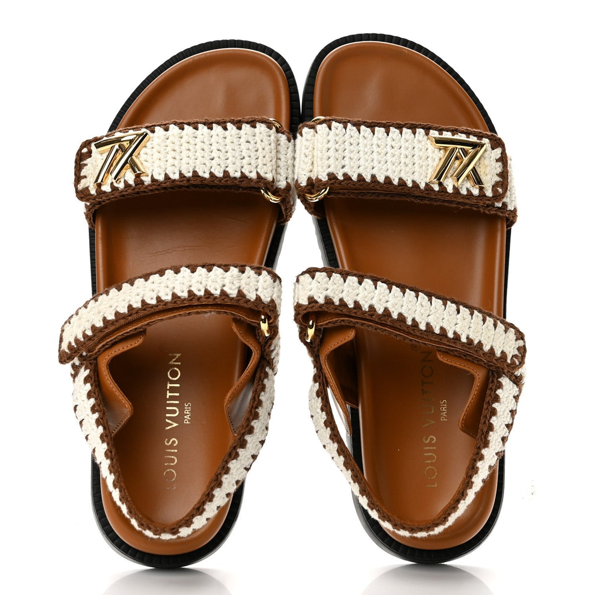 Cotton Crochet LV Sunset Comfort Flat Sandals 40 Cacao Brown