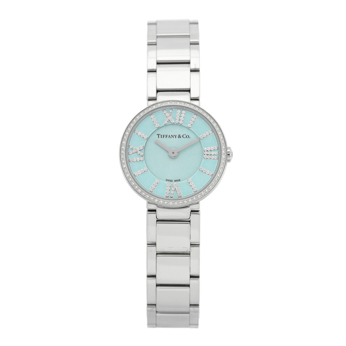 Stainless Steel Diamond Bezel 24mm Atlas 2-Hand Quartz Watch Ice Blue