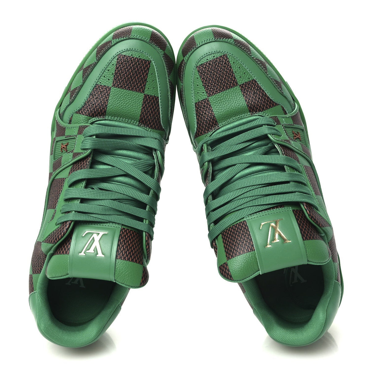 Damier Pop Grained Calfskin Mens LV Trainer Sneakers 9.5 Green