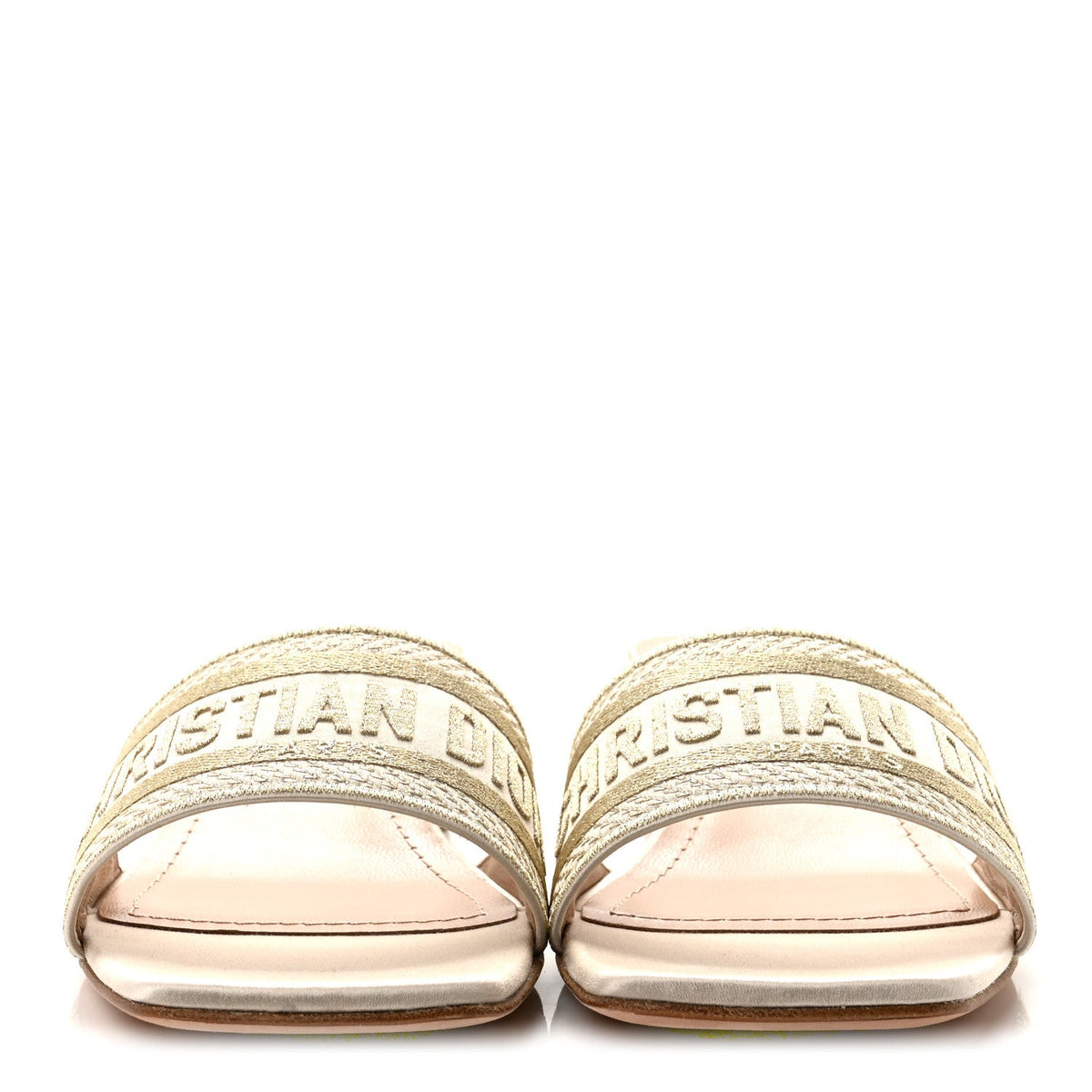 Metallic Satin Embroidered Dway 35mm Slide Sandals 40.5 Pale Gold