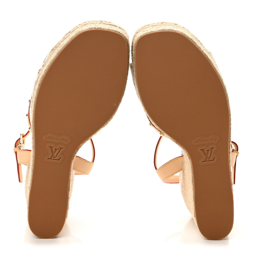 LV X TM Monogram Multicolor Helios Wedge Sandals 40 White