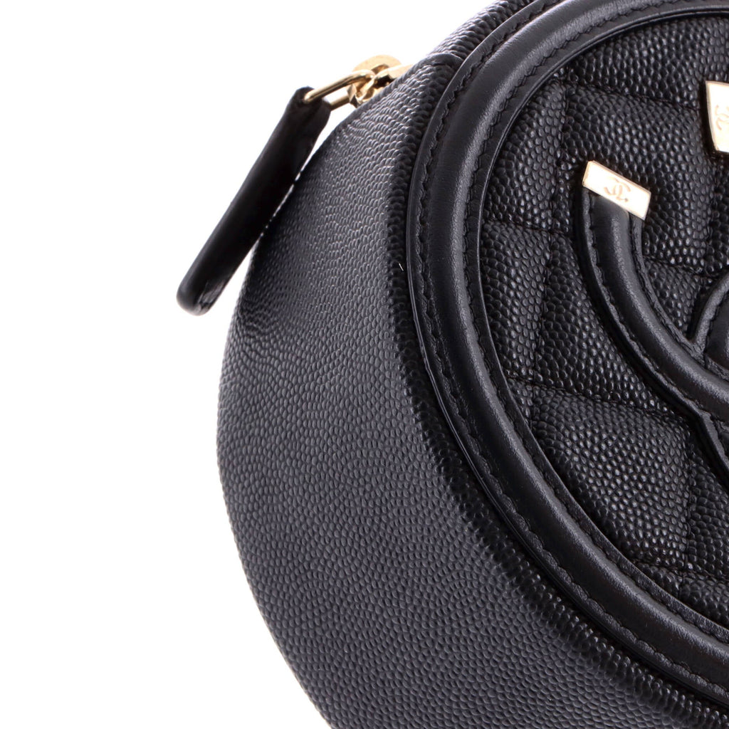 Filigree Round Clutch with Chain Quilted Caviar Mini