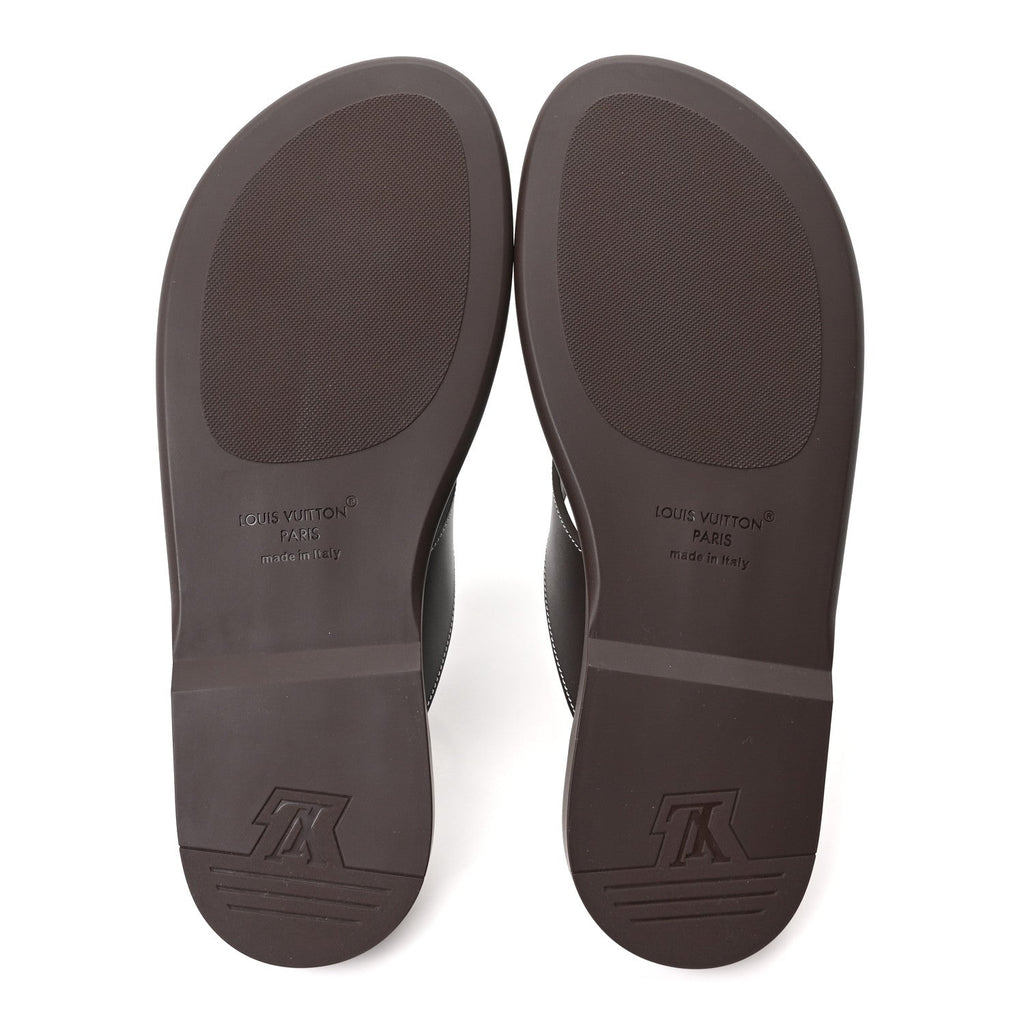 Supple Calfskin Blooming Monogram Mens LV Sunset Thong Sandals 8 Marron