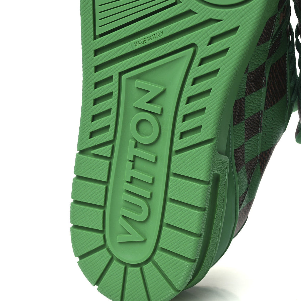 Damier Pop Grained Calfskin Mens LV Trainer Sneakers 9.5 Green